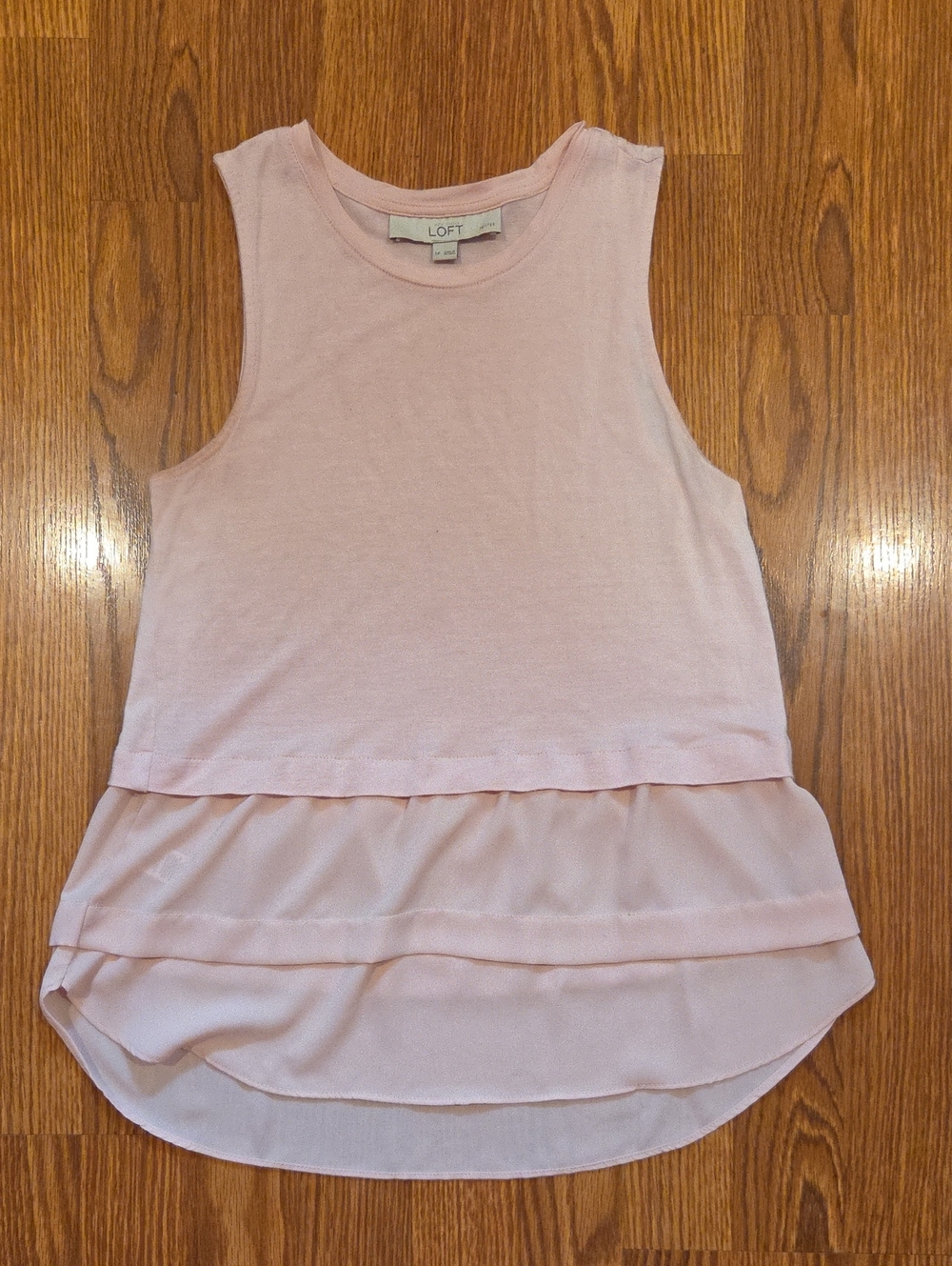 LOFT Light Pink Sleeveless Shirt With Ruffled Layers At The Bottom